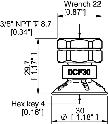 Przyssawka głęboka wklęsła DCF30P, PU60°, 3/8" NPT wew., (DCF30P.5Y.N50W) (0210591) - Piab
