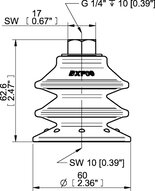 Przyssawka wielomieszkowa BXF60P, PU60°, G1/4" wew., filtr siatkowy, (BXF60P.5Y.G75MR) (0207751) - Piab