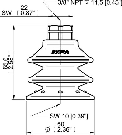 Przyssawka wielomieszkowa BXF60P, PU60°, 3/8" NPT wew., filtr siatkowy, (BXF60P.5Y.N49MR) (0207750) - Piab