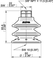 Przyssawka wielomieszkowa BXF60P, PU60°, 3/8" NPT wew., filtr siatkowy, (BXF60P.5Y.N49MR) (0207750) - Piab