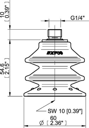 Przyssawka wielomieszkowa BXF60P, PU60°, G1/4" zew., filtr siatkowy, (BXF60P.5Y.G79MR) (0207752) - Piab