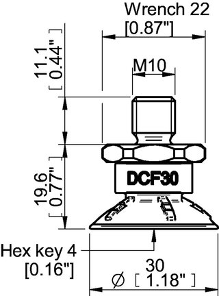 Przyssawka głęboka wklęsła DCF30P, PU60°, M10x1,5 zew., (DCF30P.5Y.M11W) (0210594) - Piab