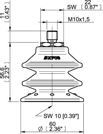 Przyssawka wielomieszkowa BXF60P, PU60°, M10×1,5 zew., filtr siatkowy, (BXF60P.5Y.M10MR) (0207753) - Piab