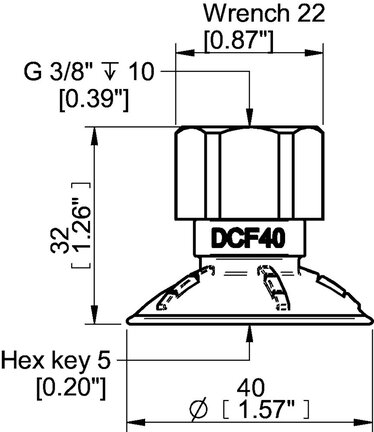 Przyssawka głęboka wklęsła DCF40P, PU60°, G3/8" wew., tworzywowy, (DCF40P.5Y.G85WC) (0210330) - Piab