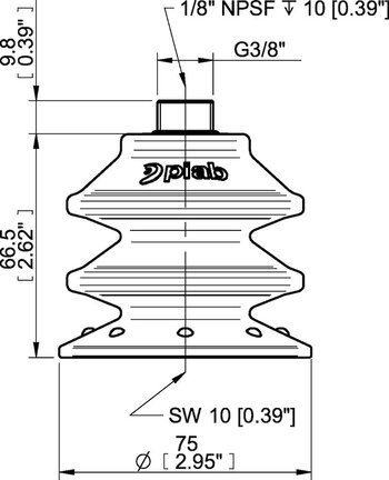 Przyssawka wielomieszkowa BXF75P, PU60°, zew. G3/8", filtr siatkowy, (BXF75P.5Y.G69MR) (0209310) - Piab