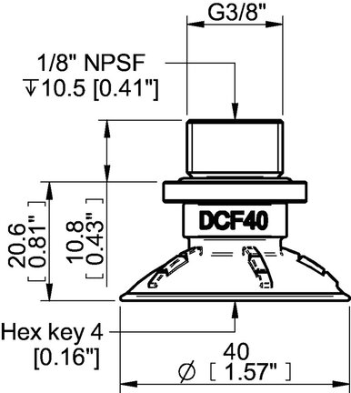 Przyssawka głęboka wklęsła DCF40P, PU60°, G3/8" zew. - 1/8" NPSF wew., (DCF40P.5Y.G82W) (0210598) - Piab
