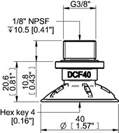 Przyssawka głęboka wklęsła DCF40P, PU60°, G3/8" zew. - 1/8" NPSF wew., (DCF40P.5Y.G82W) (0210598) - Piab