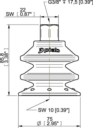 Przyssawka wielomieszkowa BXF75P, PU60°, G3/8" wew., filtr siatkowy, L=17 mm, (BXF75P.5Y.G78MR) (0209309) - Piab