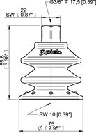 Przyssawka wielomieszkowa BXF75P, PU60°, G3/8" wew., filtr siatkowy, L=17 mm, (BXF75P.5Y.G78MR) (0209309) - Piab