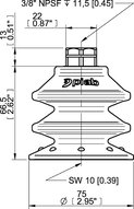 Przyssawka wielomieszkowa BXF75P, PU60°, 3/8" NPT wew., filtr siatkowy, (BXF75P.5Y.N49MR) (0209311) - Piab
