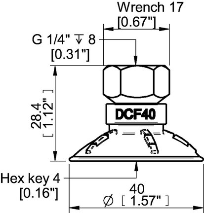 Przyssawka głęboka wklęsła DCF40P, PU60°, G1/4" wew., (DCF40P.5Y.G83W) (0210600) - Piab