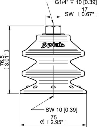 Przyssawka wielomieszkowa BXF75P, PU60°, G1/4" wew., filtr siatkowy, (BXF75P.5Y.G75MR) (0209312) - Piab