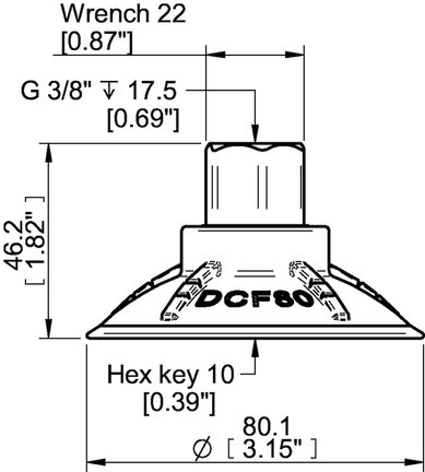 Przyssawka głęboka wklęsła DCF80P, PU60°, G3/8" wew., 17 mm, filtr siatkowy, (DCF80P.5Y.G78MR) (0210613) - Piab