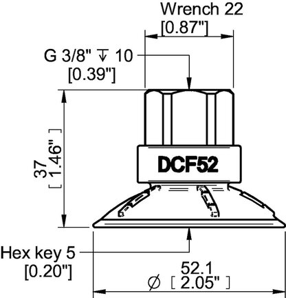 Przyssawka głęboka wklęsła DCF52P, PU60°, G3/8" wew., tworzywowy, (DCF52P.5Y.G85WC) (0210491) - Piab