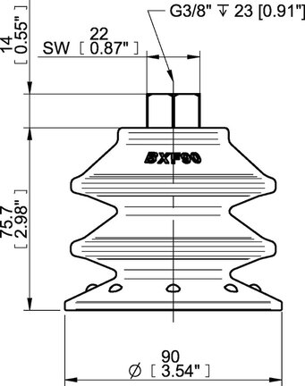 Przyssawka wielomieszkowa BXF90P, PU60°, G3/8" wew. z tworzywa, (BXF90P.5Y.G44WC) (0207531) - Piab