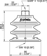 Przyssawka wielomieszkowa BXF90P, PU60°, G3/8" wew., filtr siatkowy, (BXF90P.5Y.G70MR) (0207741) - Piab