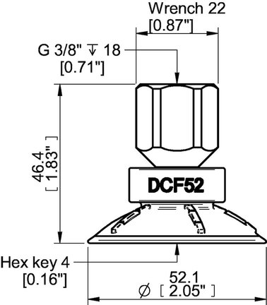 Przyssawka głęboka wklęsła DCF52P, PU60°, G3/8" wew., 17 mm, (DCF52P.5Y.G81W) (0210605) - Piab