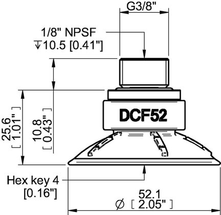 Przyssawka głęboka wklęsła DCF52P, PU60°, G3/8" zew. - 1/8" NPSF wew., (DCF52P.5Y.G82W) (0210606) - Piab