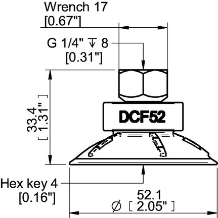 Przyssawka głęboka wklęsła DCF52P, PU60°, G1/4" wew., (DCF52P.5Y.G83W) (0210608) - Piab