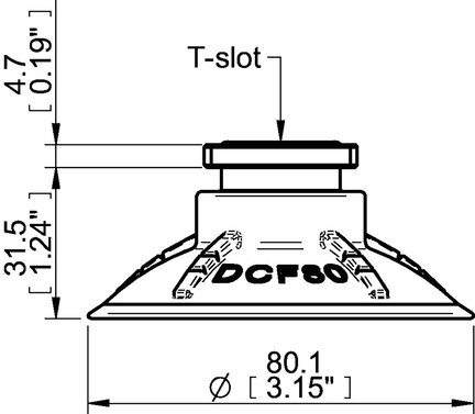 Przyssawka głęboka wklęsła DCF80P, PU60°, T-slot, filtr siatkowy, (DCF80P.5Y.T2MR) (0210619) - Piab