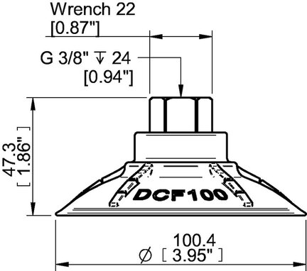 Przyssawka głęboka wklęsła DCF100P, PU60°, G3/8" wew., tworzywowy, (DCF100P.5Y.G56WC) (0210172) - Piab