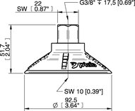 Przyssawka głęboka wklęsła DCF90P, PU60°, G3/8" wew., filtr siatkowy, L=17 mm, (DCF90P.5T.G78MR) (0209186) - Piab