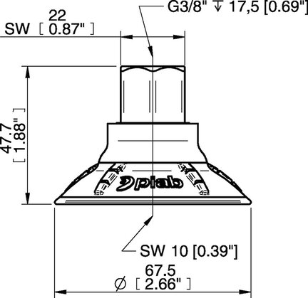 Przyssawka głęboka wklęsła DCF65P, PU60°, G3/8" wew., filtr siatkowy, L=17 mm, (DCF65P.5T.G78MR) (0209185) - Piab