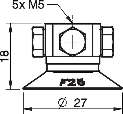 Przyssawka płaska F25, Silikon SIL 50°, 5xM5 wew., bez filtra (S.F25S50.M5M5F.00) (0101307) - Piab