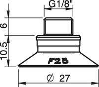 Przyssawka F25 chloropren, G 1/8 GZ/M5 GW, z zaworem sterującym o podwójnym przepływie - Piab