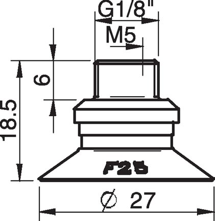 Przyssawka płaska F25, Chloropren 50°, G1/8"/M5 wew. kompozyt, bez filtra (S.F25CR50.G18MMM5FC.00) (0109842) - Piab