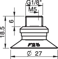 Przyssawka płaska F25, Silikon SIL 50°, G1/8"/M5 wew. kompozyt, bez filtra (S.F25S50.G18MMM5FC.00) (0110335) - Piab