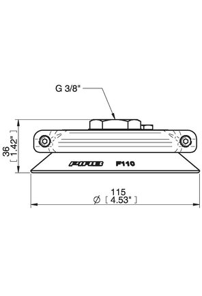 Przyssawka płaska F110P, PU30°/60°, G3/8" wew., filtr siatkowy, (F110P.4K.11NA) (0106353) - Piab