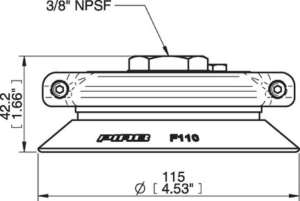 Przyssawka płaska F110P, PU30°/60°, 3/8" NPSF wew., filtr siatkowy, (F110P.4K.11NB) (0106354) - Piab