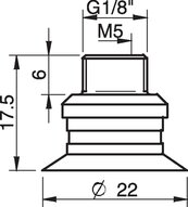 Przyssawka płaska F20, Chloropren 50°, G1/8"/M5 wew. kompozyt, bez filtra (S.F20CR50.G18MMM5FC.00) (0110950) - Piab