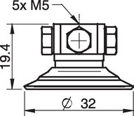 Przyssawka płaska F30-2, Chloropren 50°, 5xM5 wew., bez filtra (S.F30-2CR50.M5M5F.00) (0101329) - Piab