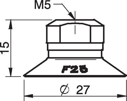 Przyssawka płaska F25, Silikon SIL 50°, M5 wew., bez filtra (S.F25S50.MM5F.00) (0101303) - Piab