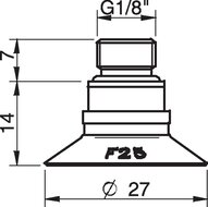 Przyssawka płaska F25, Chloropren 50°, G1/8" zew., zawór ster., podw.. przepł., filtr siatkowy (S.F25CR50.G18M.54) (0101299) - Piab