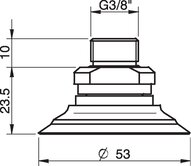 Przyssawka płaska F50-2, Silikon SIL 50°, G3/8" zew., filtr siatkowy (S.F50-2S50.G38M.01) (0101750) - Piab