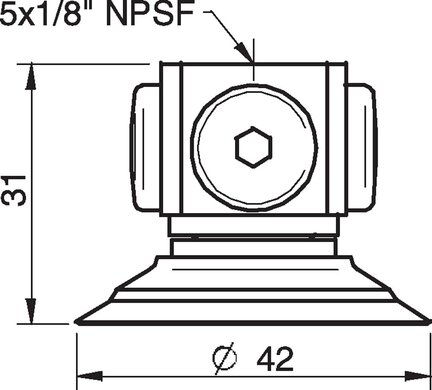 Przyssawka płaska F40-2, Silikon SIL 50°, NPSF 5x1/8" wew., bez filtra (S.F40-2S50.NS518F.00) (0101552) - Piab