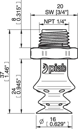 Przyssawka wielomieszkowa wykrywalna F-BX15, Silikon SIL 40°, NPT 1/4" zew., bez filtra (S.FBX15DS40.NT14MDC.00) (0207062) - Piab