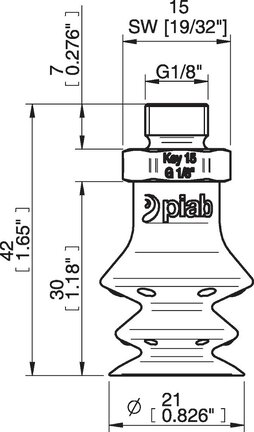 Przyssawka wielomieszkowa wykrywalna F-BX20, Silikon SIL 40°, G1/8" zew., bez filtra (S.FBX20DS40.G18MSS.00) (0207063) - Piab
