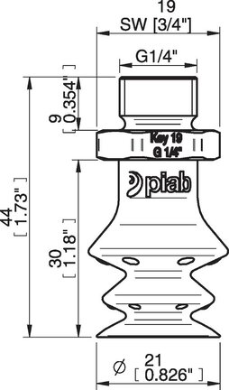 Przyssawka wielomieszkowa wykrywalna F-BX20, Silikon SIL 40°, G1/4" zew. obrotowy, bez filtra (S.FBX20DS40.G14MSS.00) (0207064) - Piab
