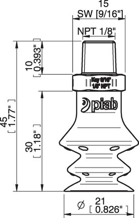 Przyssawka wielomieszkowa wykrywalna F-BX20, Silikon SIL 40°, NPT 1/8" zew., bez filtra (S.FBX20DS40.NT18MSS.00) (0207065) - Piab
