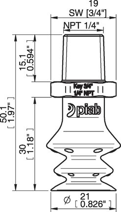 Przyssawka wielomieszkowa wykrywalna F-BX20, Silikon SIL 40°, NPT 1/4" zew., bez filtra (S.FBX20DS40.NT14MSS.00) (0207066) - Piab