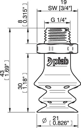 Przyssawka wielomieszkowa wykrywalna F-BX20, Silikon SIL 40°, G1/4" zew., bez filtra (S.FBX20DS40.G14MDC.00) (0207068) - Piab