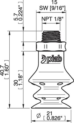 Przyssawka wielomieszkowa wykrywalna F-BX20, Silikon SIL 40°, NPT 1/8" zew., bez filtra (S.FBX20DS40.NT18MDC.00) (0207069) - Piab