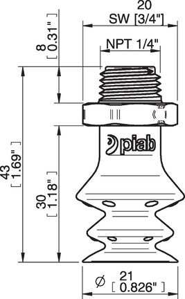 Przyssawka wielomieszkowa wykrywalna F-BX20, Silikon SIL 40°, NPT 1/4" zew., bez filtra (S.FBX20DS40.NT14MDC.00) (0207070) - Piab
