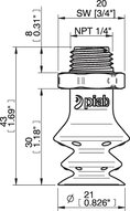 Przyssawka wielomieszkowa wykrywalna F-BX20, Silikon SIL 40°, NPT 1/4" zew., bez filtra (S.FBX20DS40.NT14MDC.00) (0207070) - Piab