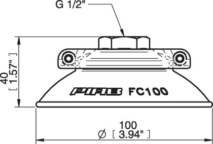 Przyssawka płaska wklęsła FC100P, PU40°, G1/2" wew., filtr siatkowy, (FC100P.4C.07NF) (0103740) - Piab