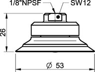 Przyssawka płaska F50-2, Silikon SIL 50°, NPSF 1/8" wew., z zaw. stożkowym (S.F50-2S50.NS18F.51) (3150051S) - Piab